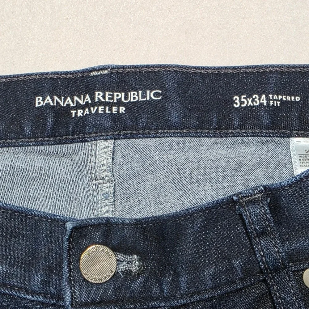 Banana‎ Republic Traveler Tapered Fit Dark Wash Jeans Mens 35 Stretch Comfort